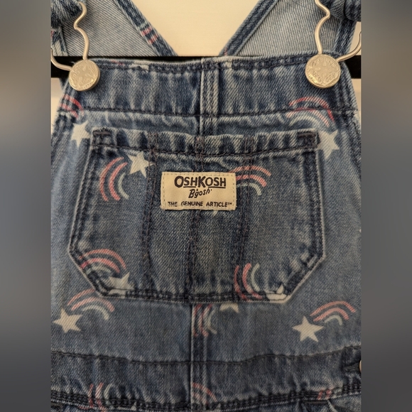 OshKosh B'gosh Rainbow And Stars 2T Denim Shortalls - Picture 3 of 6